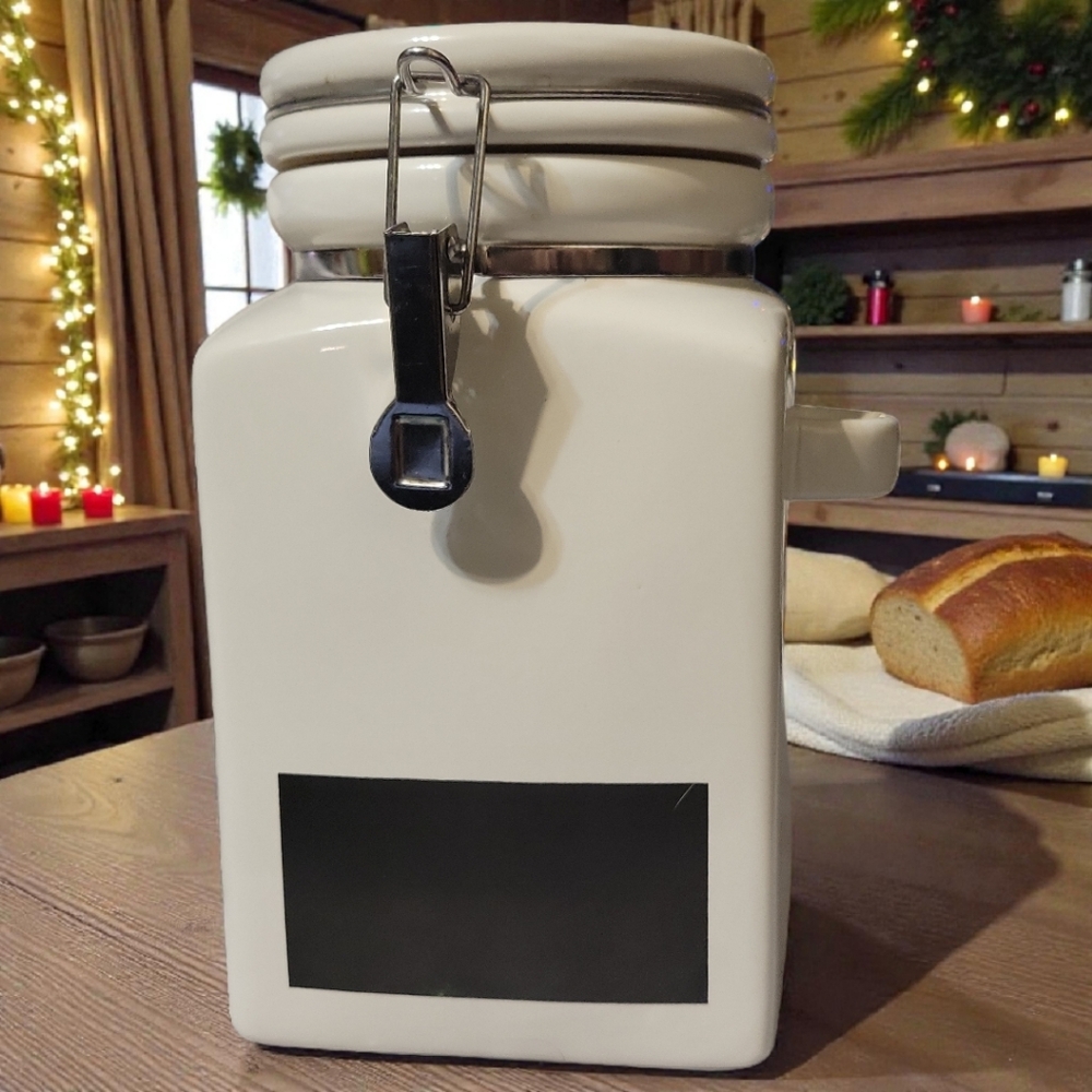 Buchase White Stoneware Canister Jar Stainless Steel Latch Air Tight Sealing Lid